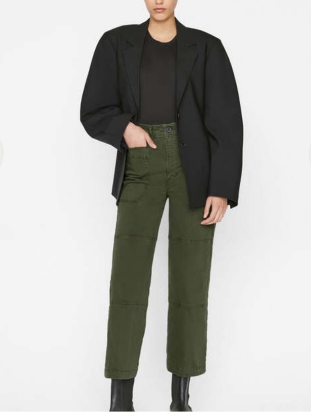FRAME Oversized Pocket Utility Pant Washed Fatigue Olive Green Size 32
